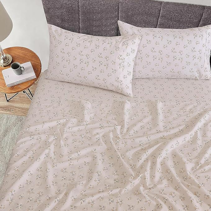 RUVANTI 100% Cotton Sheets – Split King Size Percale Bedding, Cooling & Breathable Floral Design, Durable with a Crisp, Soft & Comfortable Feel, 16" Deep Pocket, 5-Piece Set, Twin Spring