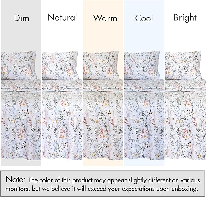 RUVANTI 100% Cotton Sheets – Twin XL Size Percale Bedding, Cooling & Breathable Floral Design, Durable with a Crisp, Soft & Comfortable Feel, 16" Deep Pocket, 3-Piece Set, Aroma