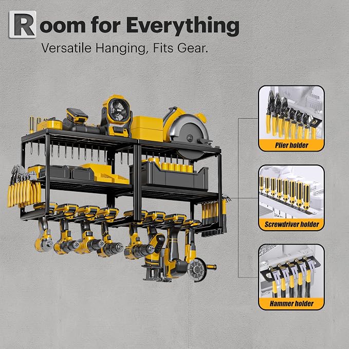Spampur Power Tool Organizer, 15 Min Fast Assembly, 8 Slots 3 Layer Heavy Duty Metal & Max 150lb load Cordless Power Dill Holder in Garage/Workshop/Pegboard/Shed Suitable for giving for Father's Day - Image 8