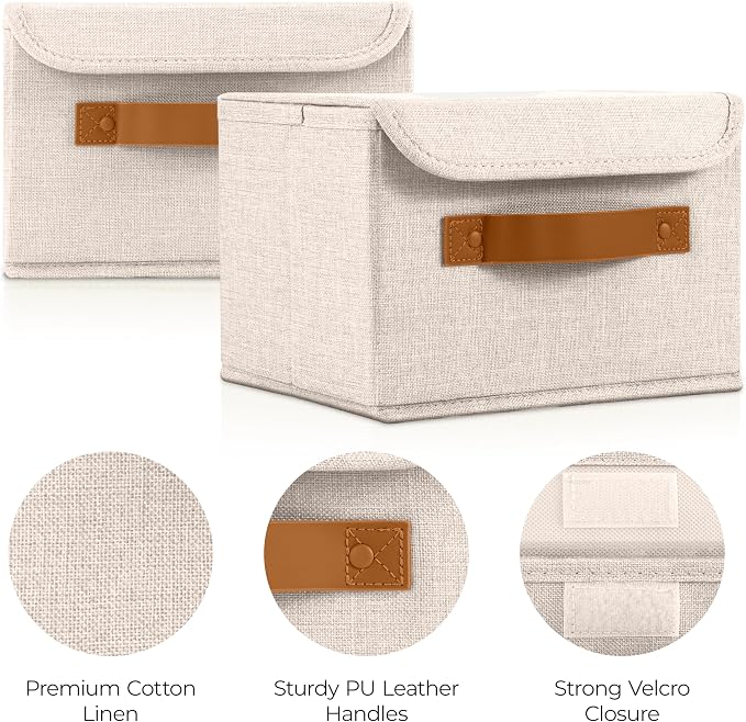 Decorative Linen Storage Boxes with Lids - Spacious Set of 2 Organizer Bins for Your Home Decor - The Perfect Small Container to Safely Store Photos, Documents and Memory Box Keepsakes in Style - Image 4