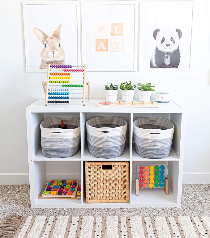 OrganiHaus Cotton Rope Basket for Shelf - Woven Storage Basket for Organizing, Closet & Toy Storage - 3-Toned Gray - 15x9x10 - Image 6