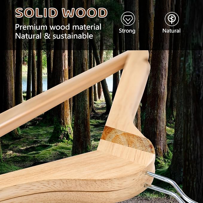 Edergoo Wooden Hangers 20 Pack, Durable Wood Hangers with 360° Swivel Hook & Notches, Slim Coat Hanger Wooden for Closet, Natural - Image 3