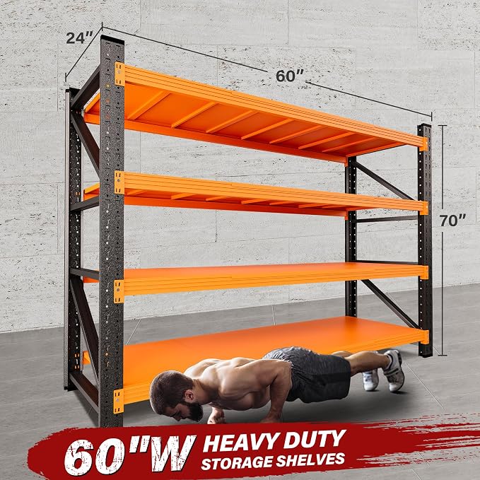 5000LBS Heavy Duty Garage Shelving Units,60" Wide & Deep Storage Shelves,Orange Metal Garage Shelves,Large Storage Rack,Steel Shelf,Industrial Shelving for Shop,Warehouse,60" W x 24" D x 70" H - Image 2
