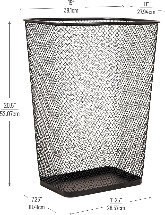 Mind Reader 10 Gallon Executive Waste Paper Bins, Solid Bottom, Non Slip Pads, Office and Home, Metal Mesh, Set of 2, Black - Image 3