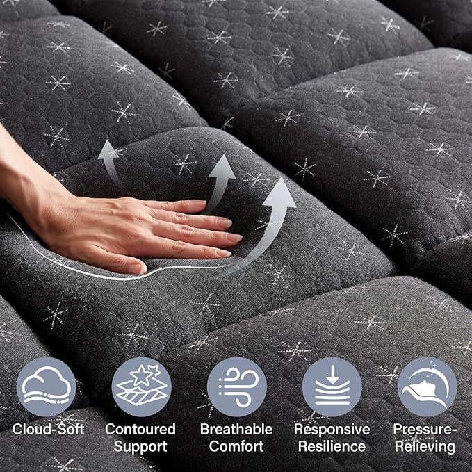 Anluoer Memory Foam Mattress Topper King for Back Pain,Down Alternative Pillow Top Mattress Topper,Thick Mattress Pad with 8-21" Deep Pocket, 78x80 Inches, Dark Grey