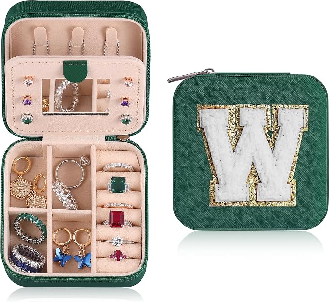 Parima Travel Jewelry Organizer for Women | Necklace, Earring, Ring Organizer | Women's Travel Gifts - Letter W, Green by PARIMA