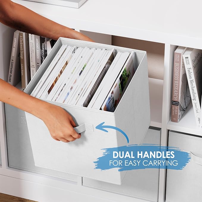 Storage Cubes Pack Of 8 - Standard Size Cube Storage Bin 10.5x10.5x11 With Dual Handles For Easy Carrying- Fabric Storage Bins Collapsible (White) - Image 4