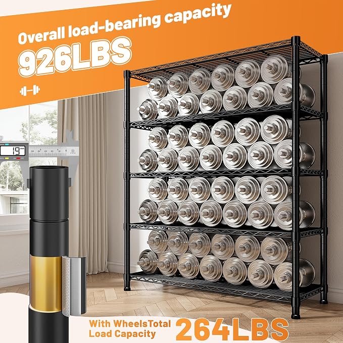 REIBII 72.8" H Storage Shelves with Cover & Wheels, Wire Shelving Heavy Duty Metal Shelving for Pantry Kitchen Garage, Storage Rack Shelf Shelving for Commercial Industrail, 35" W*16" D*72.8" H - Image 5