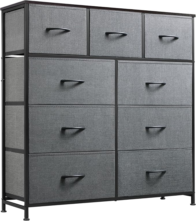 WLIVE 9-Drawer Dresser, Fabric Storage Tower for Bedroom, Hallway, Entryway, Closet, Tall Chest Organizer Unit with Fabric Bins, Steel Frame, Wood Top, Easy Pull Handle, Dark Grey by WLIVE
