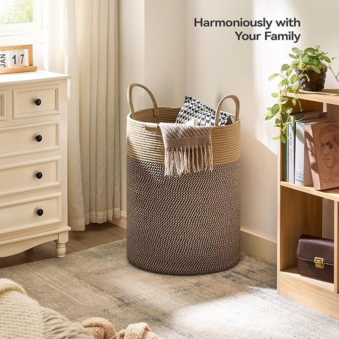 Nunsino Laundry Hamper 95L,Large Laundry Basket for Clothes,Decorative Storage Basket for Blankets,Cotton Rope Woven basket for bedroom,Dark Brown - Image 2