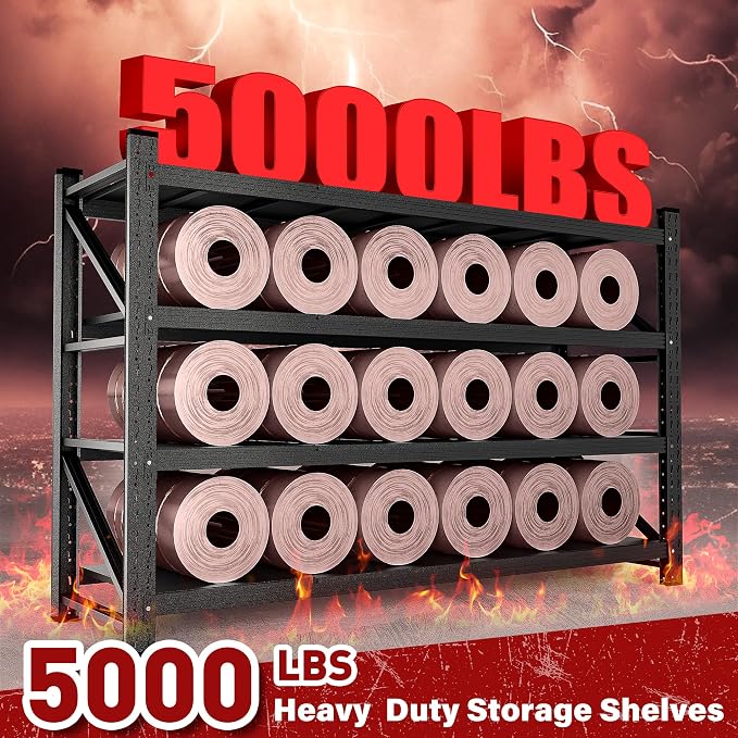71.3" Wide Heavy Duty Garage Shelving Units,5000LBS Deep Storage Shelves,Black Metal Garage Shelves,Steel Shelf,Large Storage Rack,Industrial Shelving for Shop,Warehouse,Basement,71.3"W x 24"D x 70"H - Image 3