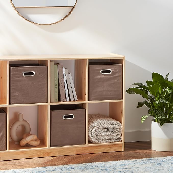 Amazon Basics Collapsible Fabric Storage Bins with Handle, Sturdy Space-Saving Cube Organizer, 10.5" x 10.5" x 11", Taupe, 6-Pack - Image 6