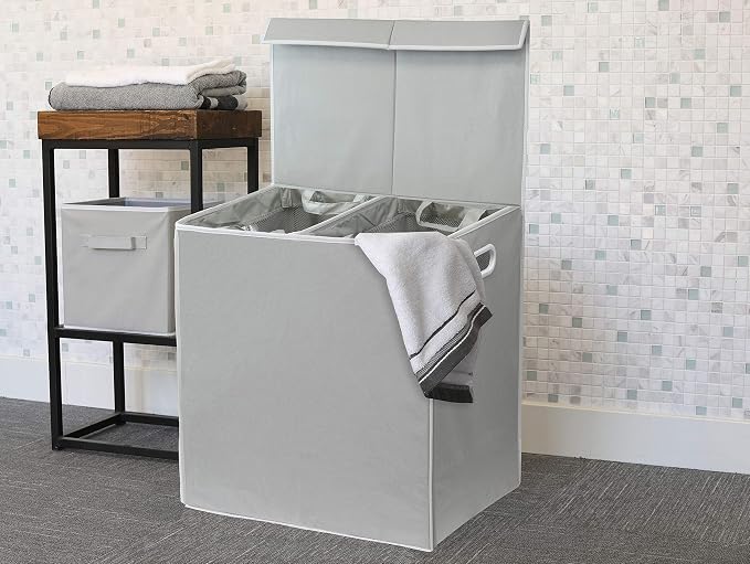 Simple Houseware Double Laundry Hamper with Lid and Removable Bags, Grey - Image 5