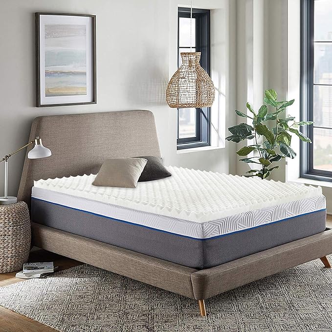 Zayton, 3-Inch Convoluted High Density Foam Mattress Topper, CertiPUR-US Certified for Superior Comfort and Support, Full, Green