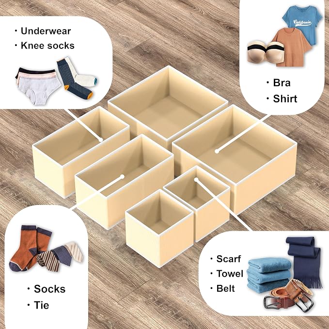 Simple Houseware Foldable Drawer Organizer Set of 12, Beige – Fabric Storage Bins for Clothes, Underwear, Bra, Panty, Socks, Onesies – Closet & Dresser Drawer Dividers for Home Organization - Image 4