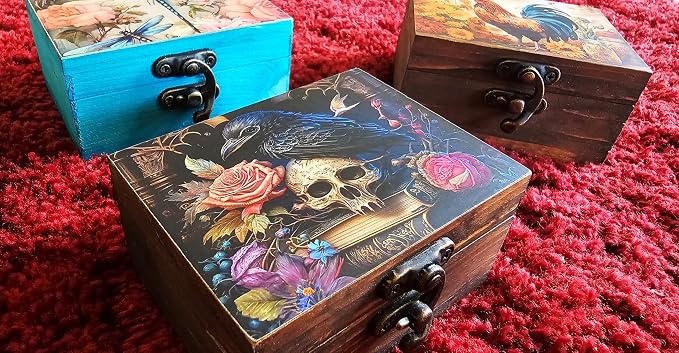 Trinket Box Small Jewelry Keepsake Box | Earrings Necklace Storage Box for Girls Women | Gift Idea, Birthday Christmas, Weddings, Animals Ornaments for Home Décor (Mystical Raven and Skull) - Image 3
