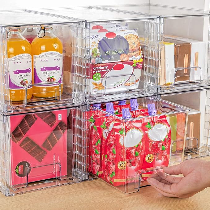 Vtopmart 4 Pack Large Stackable Storage Drawers,Easily Assemble Acrylic Bathroom Closet Undersink Organizers and Storage,Plastic Bins for Kitchen Cabinets,Pantry,Makeup,Medicine Organization - Image 6