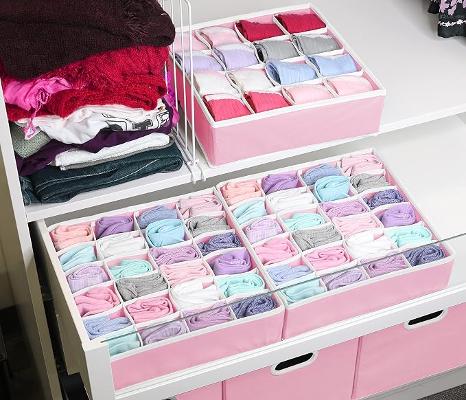 Simple Houseware Sock Drawer Organizer for Dresser/Closet/Bedroom, 3 Pack, Pink - Image 3