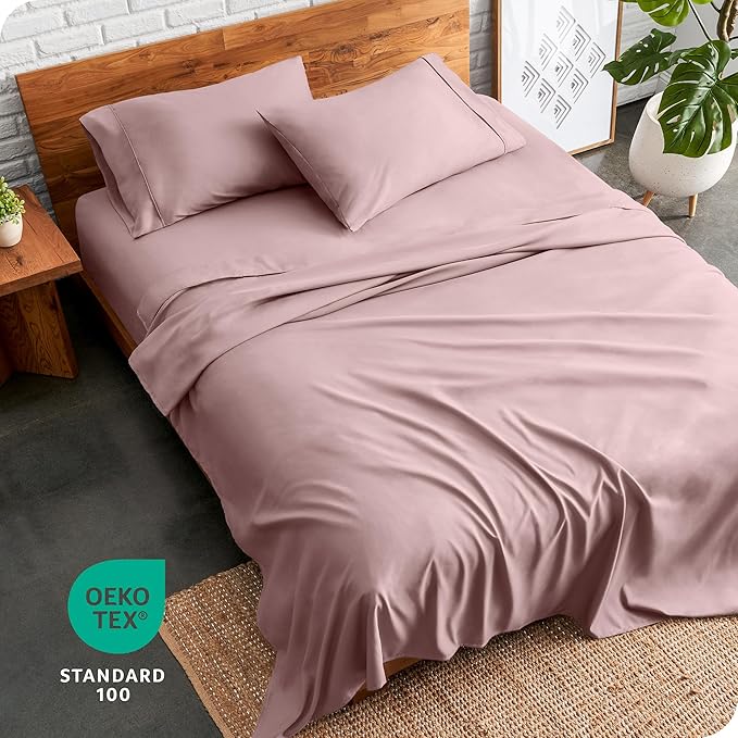 Bare Home Queen Sheet Set - 1800 Ultra-Soft Microfiber Queen Bed Sheets - Double Brushed - Deep Pockets - Easy Fit - 4 Piece Set - Bedding Sheets & Pillowcases (Queen, Mauve)