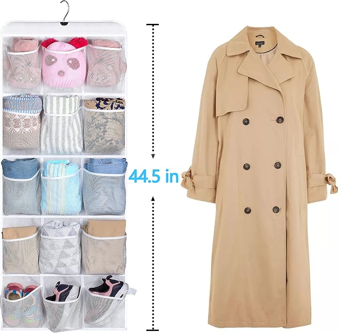 MISSLO 30 Large Pockets Dual Sided Hanging Baby Shoe Organizer for Closet with Rotating Hanger Hanging Shoe Shelves, White - Image 7