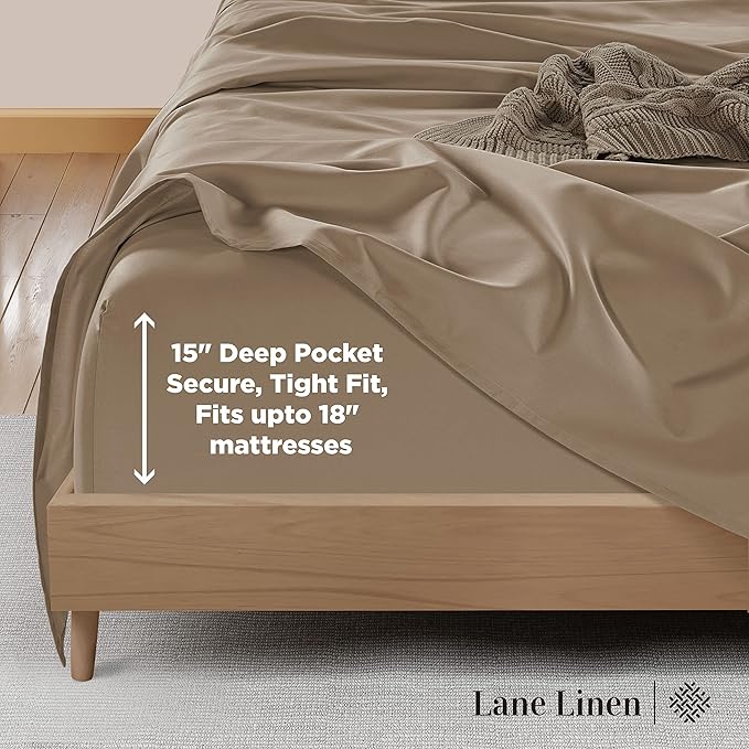 LANE LINEN Split King Sheet Sets for Adjustable Beds - 5 PCs, 600 Thread Count Split King Sheets Set - Sateen Weave King Split Sheets - Split Top King Sheets Set for Adjustable Bed - Taupe
