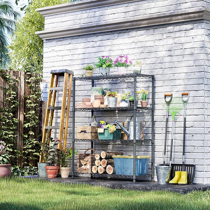 IZEUK Outdoor Metal Storage Shelving Unit, 4-Tier Heavy Duty Wire Rack Organizer with Rust-Resistant and Corrosion-Proof Coating (Grey, 17.7" D x 47.24" W x 59" H) - Image 2