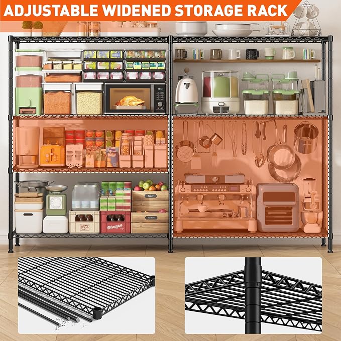 REIBII 70"W Metal Shelving, Storage Shelves 4-tier Wire Shelving Unit Load 1240LBS Metal Shelves for Storage Adjustable Shelving Rack for Pantry Kitchen Commercial school Garage 70"W*15.8"D*62.9"H - Image 8