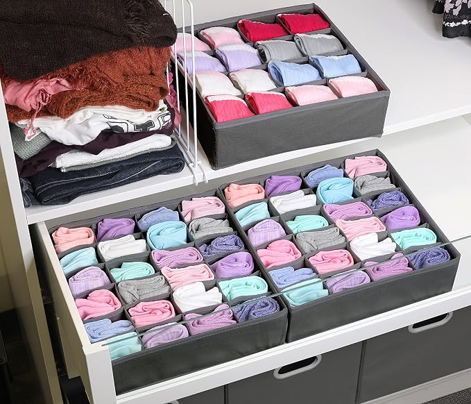 Simple Houseware Sock Drawer Organizer for Dresser/Closet/Bedroom, 3 Pack, Dark Gray - Image 3