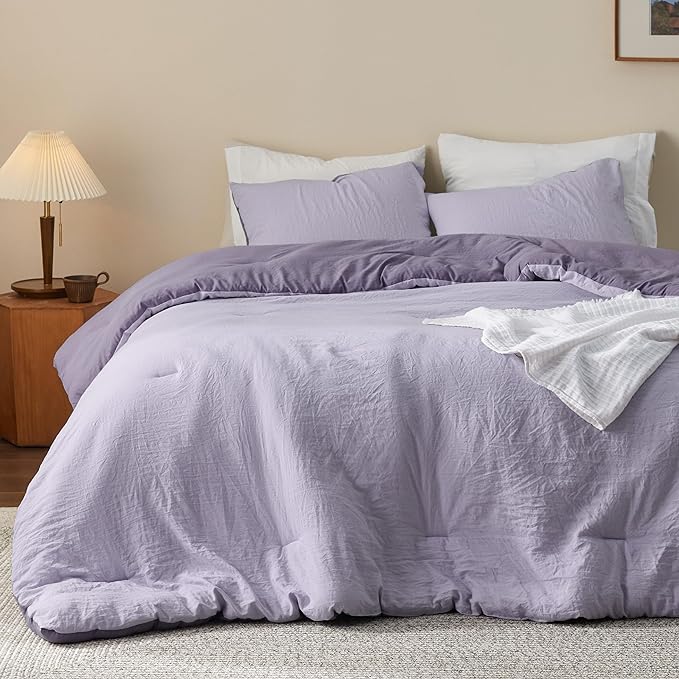 Bedsure Queen Comforter Set, Purple Lavender Soft Prewashed Bedding for All Seasons, 3 Pieces GentleSoft™ Bed Set, 1 Lightweight Comforter (90"x90") and 2 Pillowcases (20"x26")
