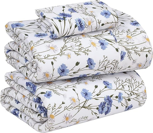 RUVANTI 100% Cotton Sheets – Twin XL Size Percale Bedding, Cooling & Breathable Floral Design, Durable with a Crisp, Soft & Comfortable Feel, 16" Deep Pocket, 3-Piece Set, Sweet Pea
