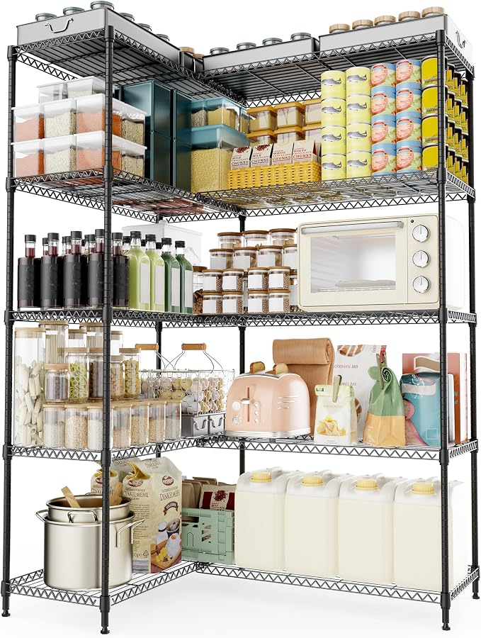 M MZG 5 Tiers Storage Shelves Load 1500LBS, Metal Shelving Wire Metal Shelving Unit Shelves for Storage Adjustable Garage Shelving for Pantry Kitchen Garage Black 15.8" D x 33.5" W x 70.5" H by MEIGAOPLASTICANDMETALHKCOLIMITED
