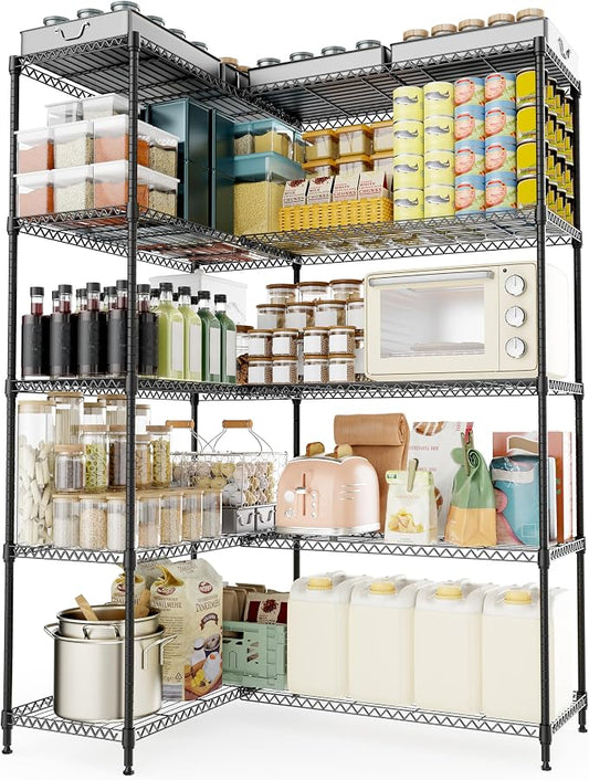 M MZG 5 Tiers Storage Shelves Load 1500LBS, Metal Shelving Wire Metal Shelving Unit Shelves for Storage Adjustable Garage Shelving for Pantry Kitchen Garage Black 15.8" D x 33.5" W x 70.5" H by MEIGAOPLASTICANDMETALHKCOLIMITED