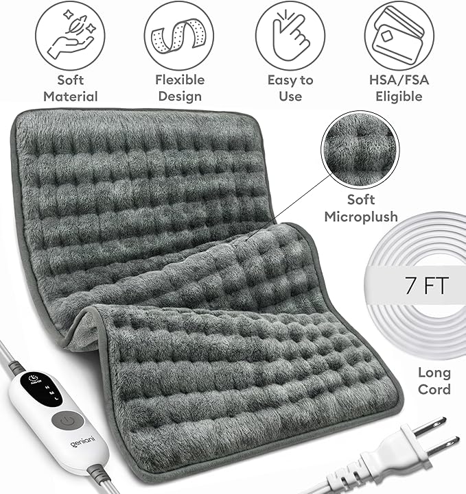 GENIANI Electric Heating Pad for Back Pain & Cramps Relief, Electric Throw, Auto Shut Off, Machine Washable, Moist Heat Pad for Neck & Shoulder, Extra Large 24x12