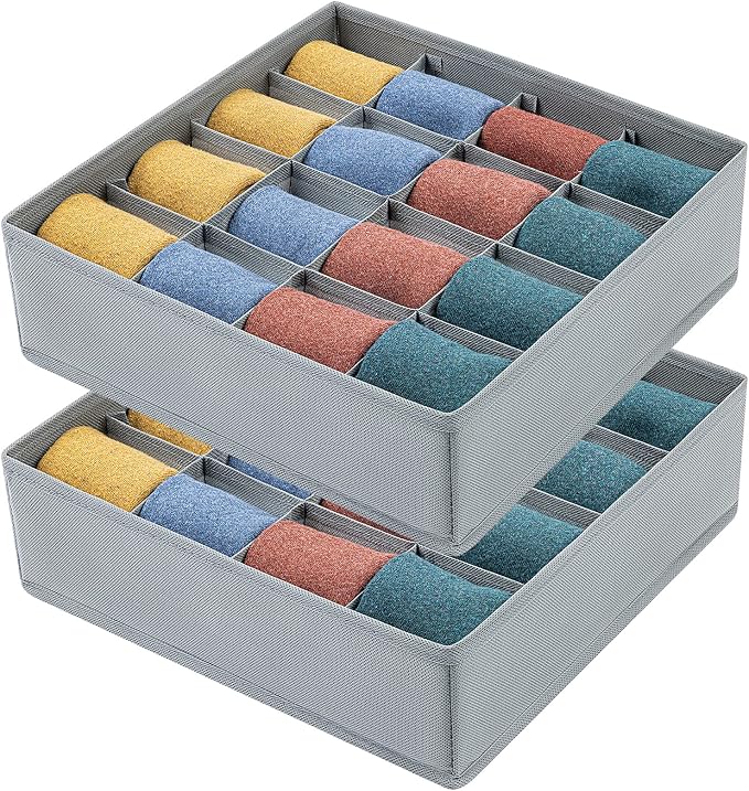 Joyoldelf Sock Drawer Organizer Divider Underwear Organizer 16-cell Fabric Dresser Drawer Organizers Storage Boxes for Socks Lingerie, Handkerchiefs, Ties (Grey) - Image 7
