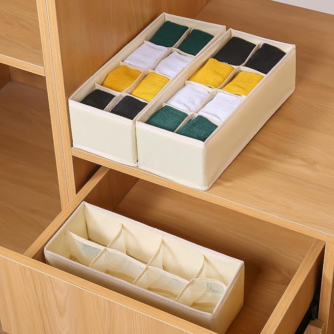 Qozary 3 Pack Sock Underwear Drawer Organizer Dividers, Collapsible Cabinet Closet Storage Boxes for Clothes, Socks, Lingerie, Underwear, Tie, Belt, Baby, Bedroom - Image 3
