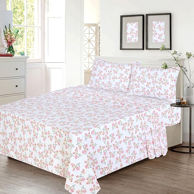 RUVANTI 100% Cotton Sheets – Twin XL Size Percale Bedding, Cooling & Breathable Floral Design, Durable with a Crisp, Soft & Comfortable Feel, 16" Deep Pocket, 3-Piece Set, Bloomex
