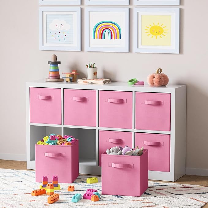 Storage Cubes - 11 Inch Cube Storage Bins (Set of 8). Fabric Cubby Organizer Baskets with Dual Handles | Foldable Closet Shelf Organization Boxes (Light Pink) - Image 5