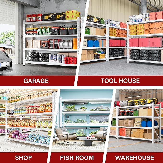6000LBS Heavy Duty Garage Shelving Units,79" Wide & Deep Storage Shelves,White Metal Garage Shelves,Large Storage Rack,Steel Shelf,Industrial Shelving for Shop,Warehouse,Basement,79" W x 24" D x 79" H - Image 5