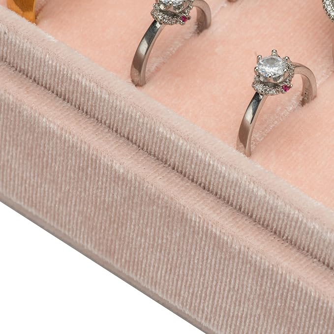 Velvet Ring Organizer Display Tray Jewelry Box Earring Holder Case for Wedding Birthday Christmas Day (Light Pink) - Image 3