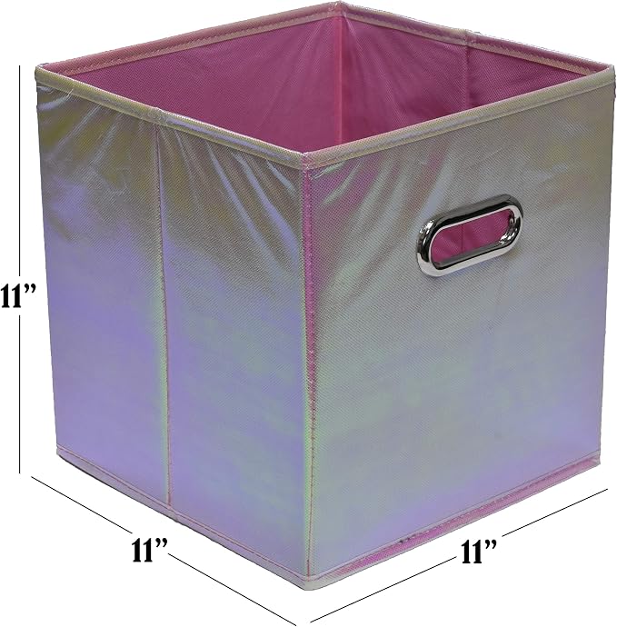 Handy Laundry 6-Pack Foldable Cube Storage Bins – Decorative Collapsible Organizer for Shelves, Closets, Underbed, Clothes, or Kids’ Toys (Shiny Pink) - Image 2
