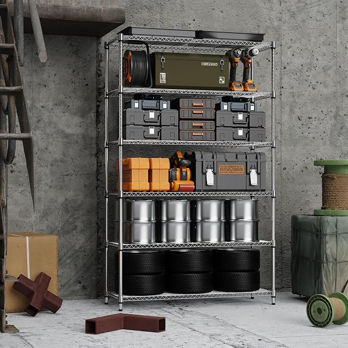 M MZG 6 Tiers Storage Shelves Load 2100LBS, Metal Shelving Wire Metal Shelving Unit Shelves for Storage Adjustable Garage Shelving for Pantry Kitchen Garage Chrome 17.7" D x 47.3" W x 82.4" H - Image 5