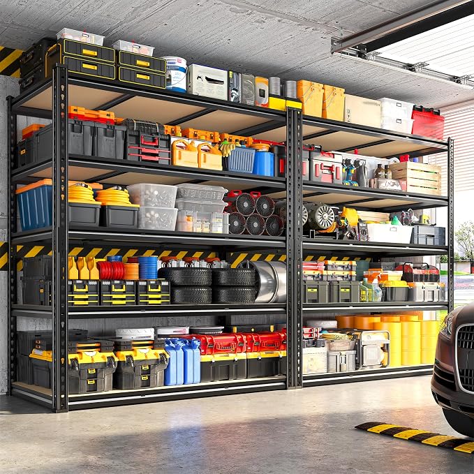 REIBII 48" W Garage Shelving 3080LBS Storage Shelves 5 Tier Heavy Duty Shelving Adjustable Garage Shelves for Basement, Warehouse, Commercial, Easy Assemble, 48" W x 72" H x 24" D, 2PC - Image 2
