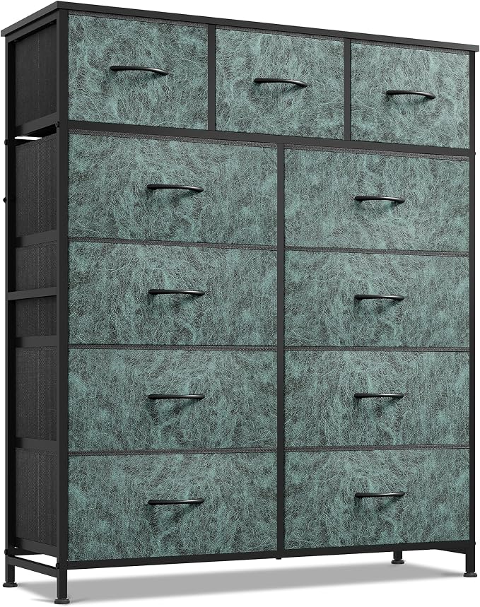 WLIVE Storage Organizer Unit with 11 Fabric Bins, Storage Drawers Organizer with Steel Frame, Tall Storage Tower Organizaton for Living Room, Hallway, Office, Vintage Green by WLIVE