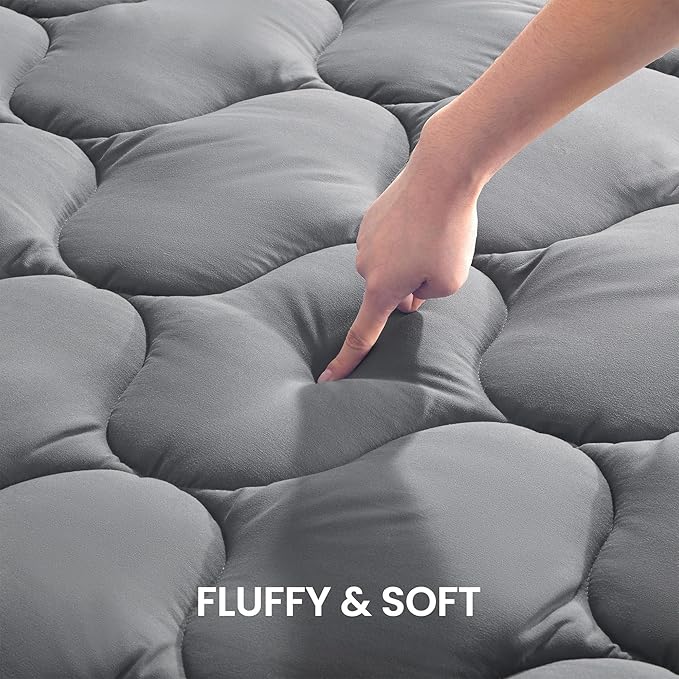 SLEEP ZONE Full Size Cooling Mattress Pad for Double Bed, Padded Mattress Protector Breathable Washable, Bedroom, Guestroom, Breathable & Fluffy (Grey, Full)