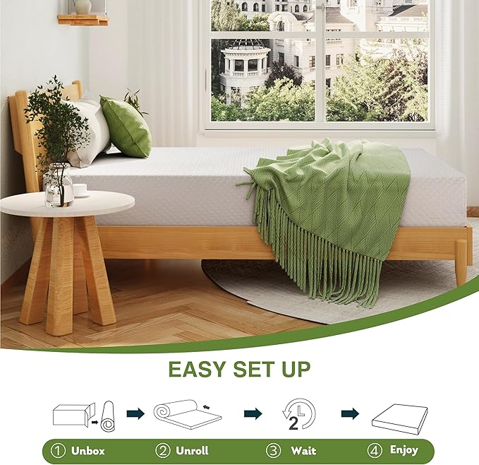 EGOHOME 10 Inch Short Queen Mattress, Memory Foam Mattress in a Box with Cooling Green Tea Gel, Relieve Pressure with Medium Firm Support, CertiPUR-US Certified, 60''L x 75''W, White