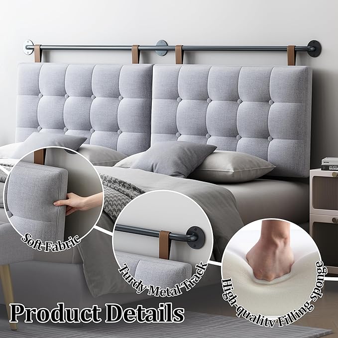 BSHOMGI King Headboard Headboards for Adjustable Beds Backboard Wall Mounted Headboard with Gray Button Tufting Hanging Head Board for Bedroom(Gray, King)