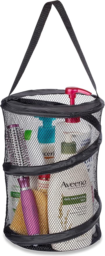 Handy Laundry Foldable Shower Caddy - Collapsible, Portable, Drainage Hole, Carry Handle, Large Compartments, Great Organizer for Camp, Travel, Gym, and Dorm (Black) by Handy+Laundry