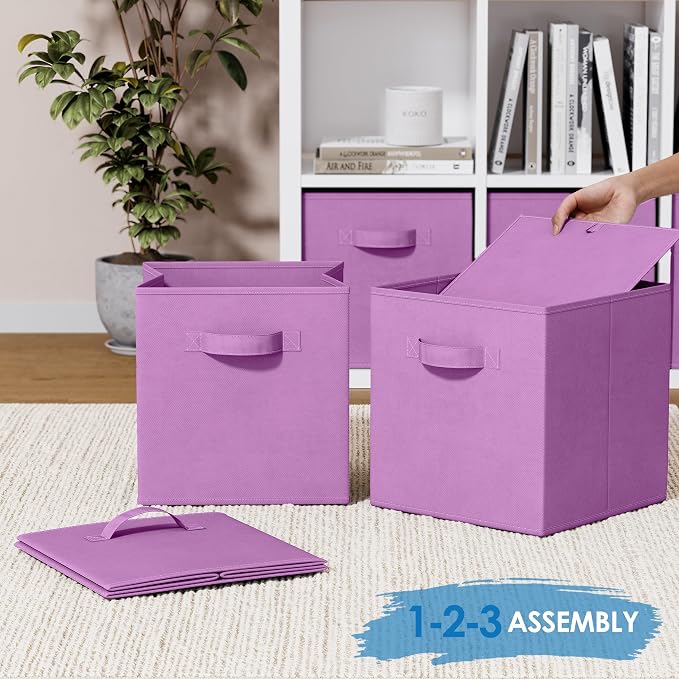 Storage Cubes Pack Of 8 - Standard Size Cube Storage Bin 10.5x10.5x11 With Dual Handles For Easy Carrying- Fabric Storage Bins Collapsible (Purple) - Image 6