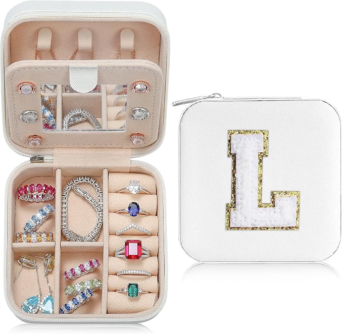 Parima Teacher Appreciation Gifts, Retirement Travel Gifts for Travel Jewelry Box | Teacher Birthday Gift | Retirement Gift for Women 2026 - Letter L, White by PARIMA