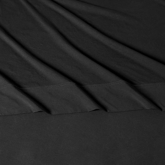 Amazon Basics 100% Cotton Jersey Bed Sheet Set, Twin, Black, Solid